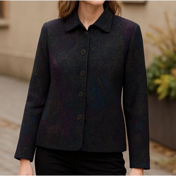 Vintage Black Velvet Velour Floral Reversible Jacket Patchwork Artsy Purple Y2K - Picture 1 of 8